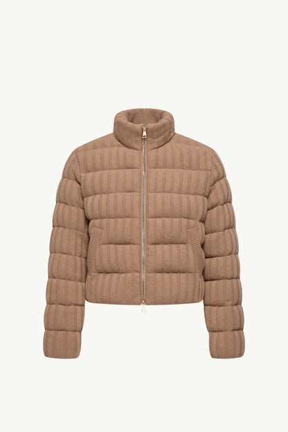 Moncler Wool & Cashmere Blend Padded Cardigan Camel Beige Camel Beige