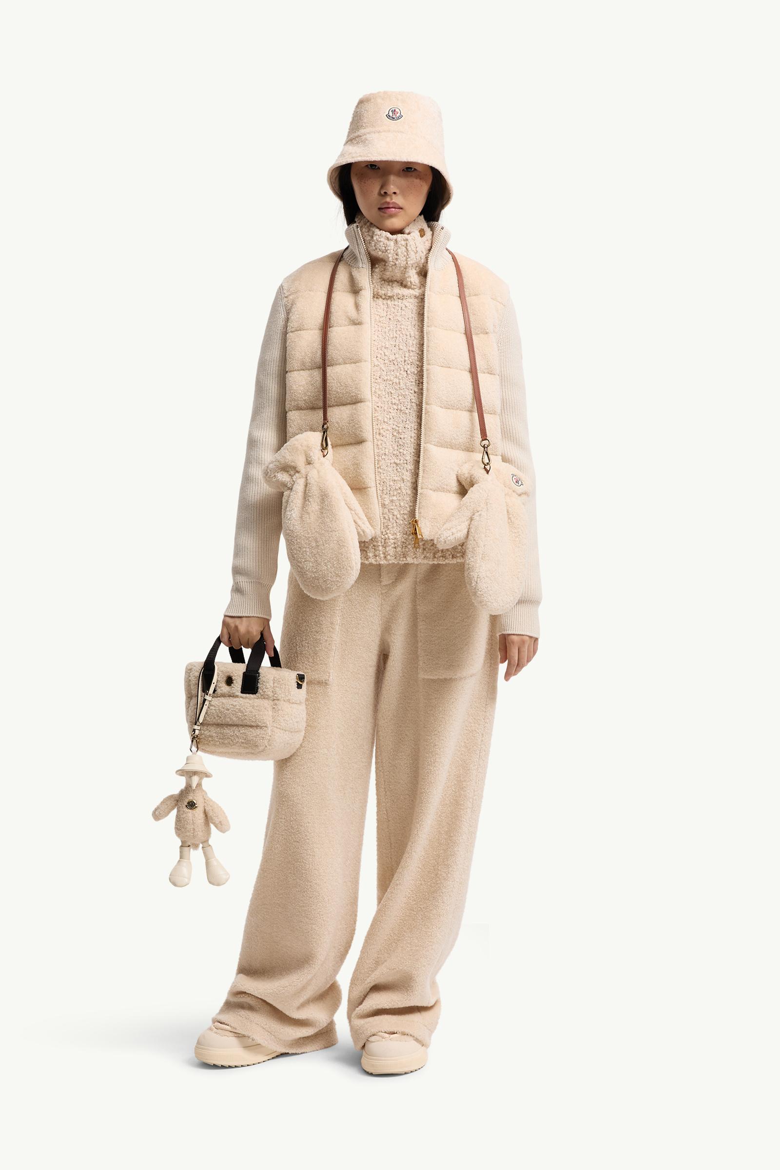 Moncler Padded Teddy & Wool Zip-Up Cardigan White Ivory White Ivory