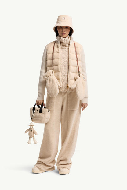 Moncler Padded Teddy & Wool Zip-Up Cardigan White Ivory White Ivory