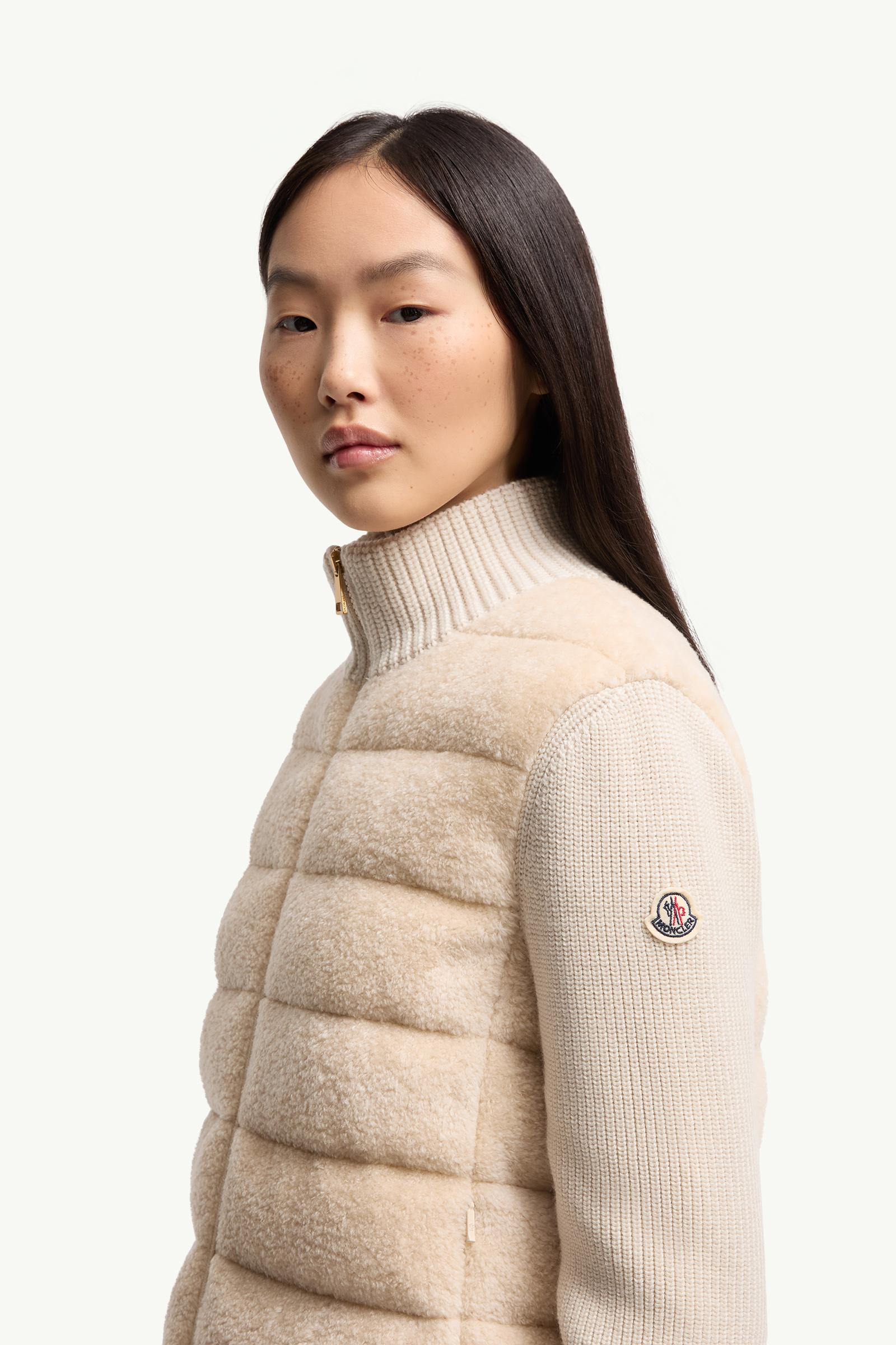 Moncler Padded Teddy & Wool Zip-Up Cardigan White Ivory White Ivory