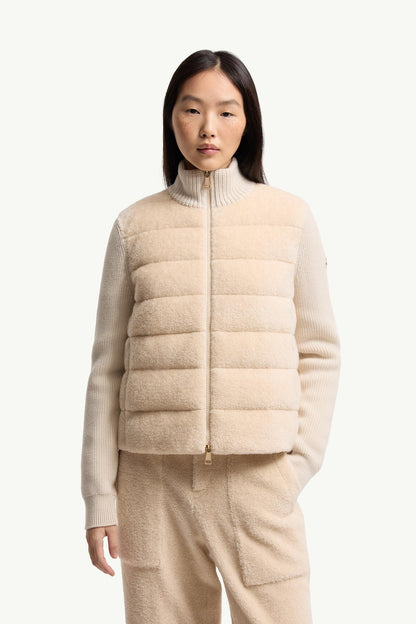 Moncler Padded Teddy & Wool Zip-Up Cardigan White Ivory White Ivory