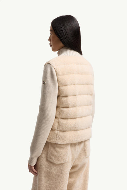Moncler Padded Teddy & Wool Zip-Up Cardigan White Ivory White Ivory