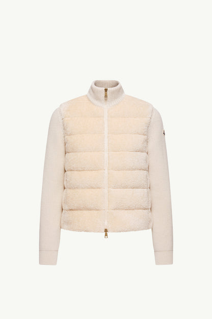 Moncler Padded Teddy & Wool Zip-Up Cardigan White Ivory White Ivory