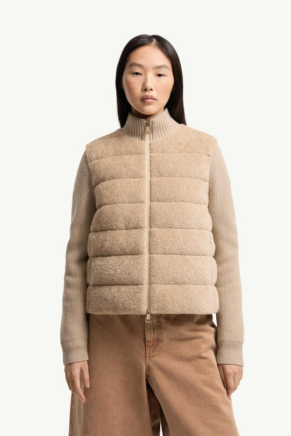 Moncler Padded Teddy & Wool Zip-Up Cardigan Light Beige Light Beige