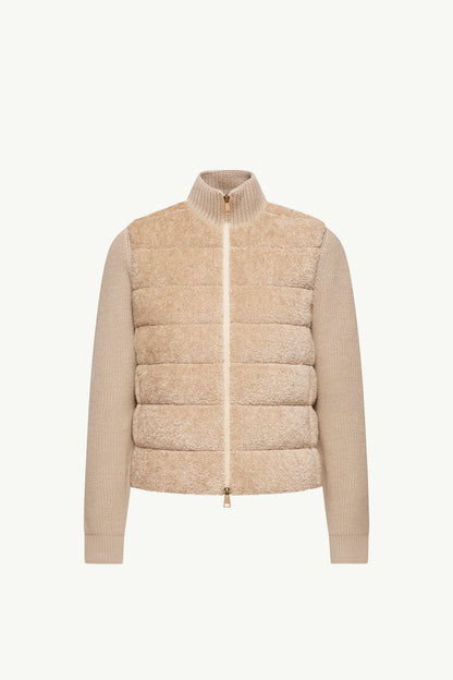 Moncler Padded Teddy & Wool Zip-Up Cardigan Light Beige Light Beige