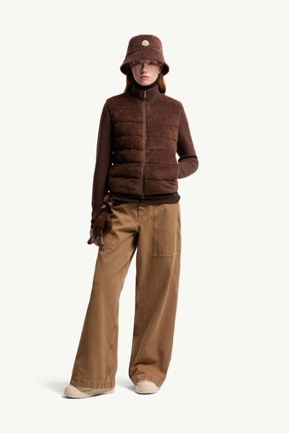 Moncler Padded Teddy & Wool Zip-Up Cardigan Brown Brown