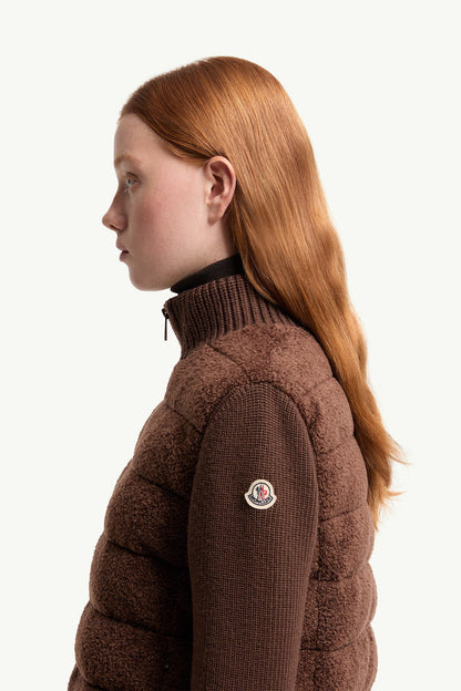 Moncler Padded Teddy & Wool Zip-Up Cardigan Brown Brown