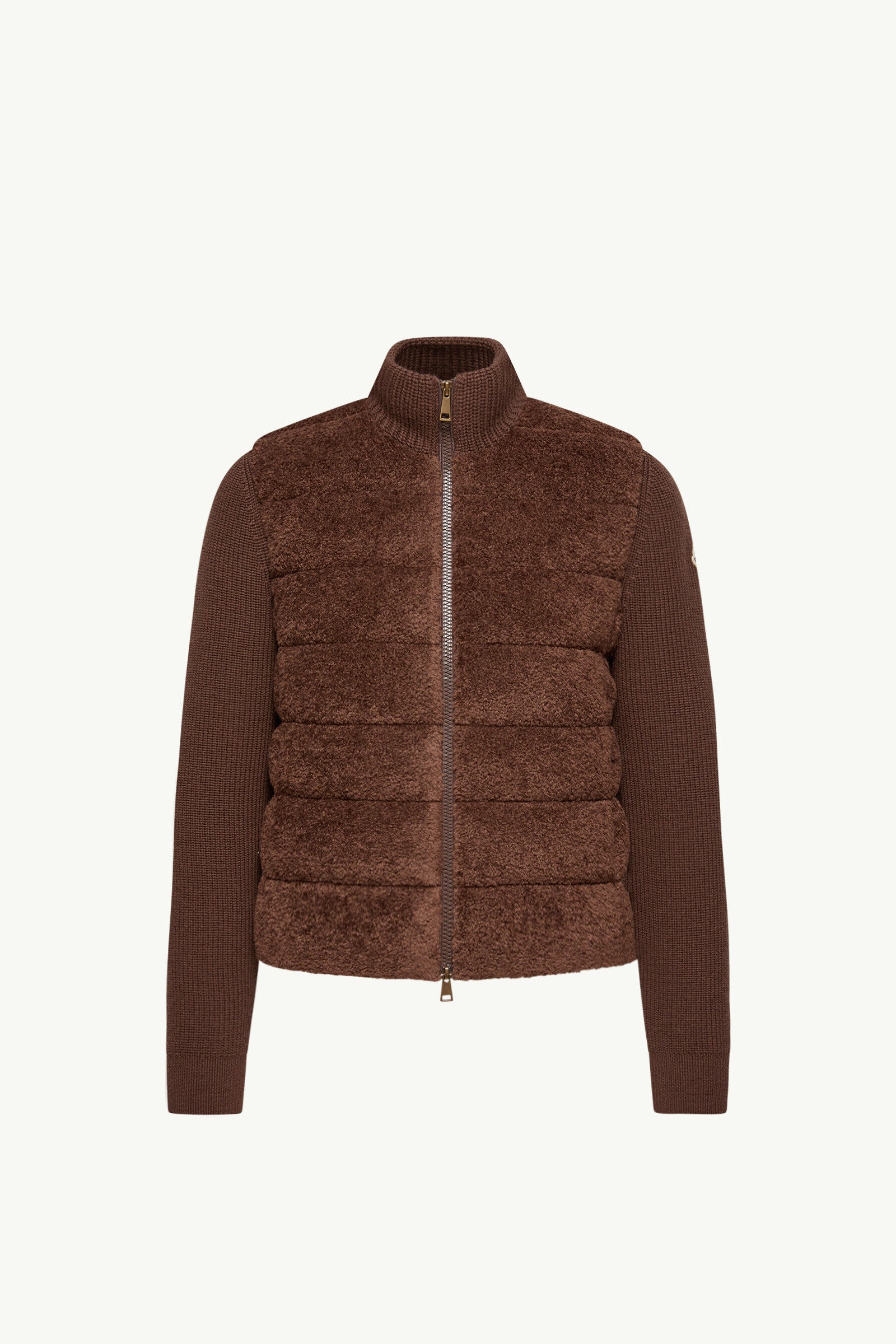 Moncler Padded Teddy & Wool Zip-Up Cardigan Brown Brown