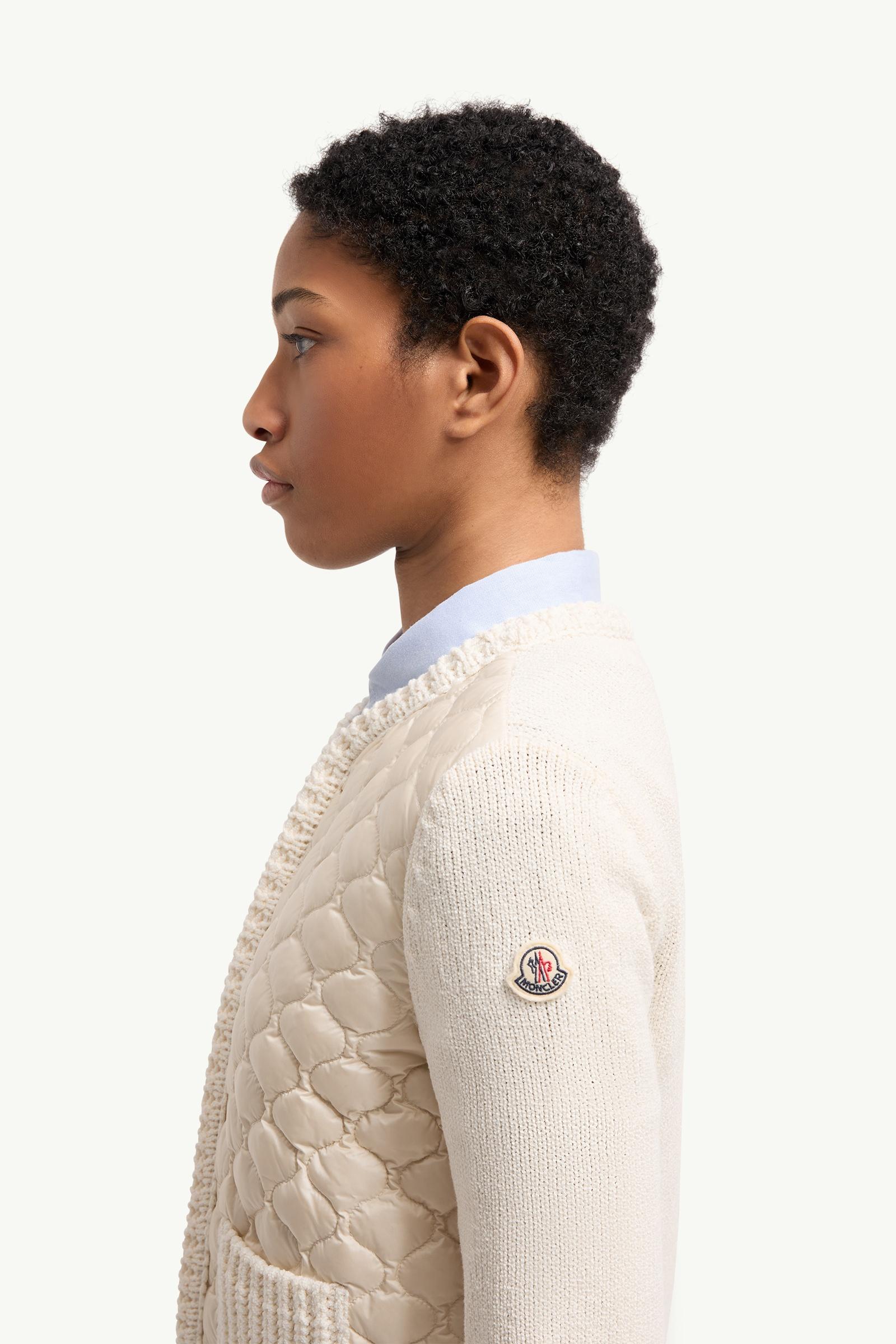 Moncler Geometric-Quilted Padded Zip-Up Cardigan White White