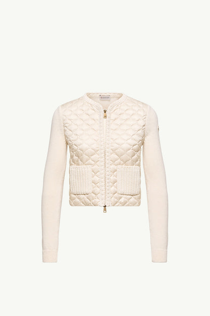 Moncler Geometric-Quilted Padded Zip-Up Cardigan White White