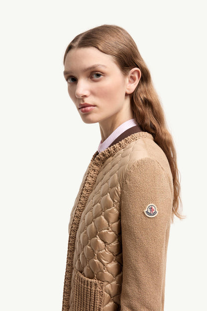 Moncler Geometric-Quilted Padded Zip-Up Cardigan Beige Beige