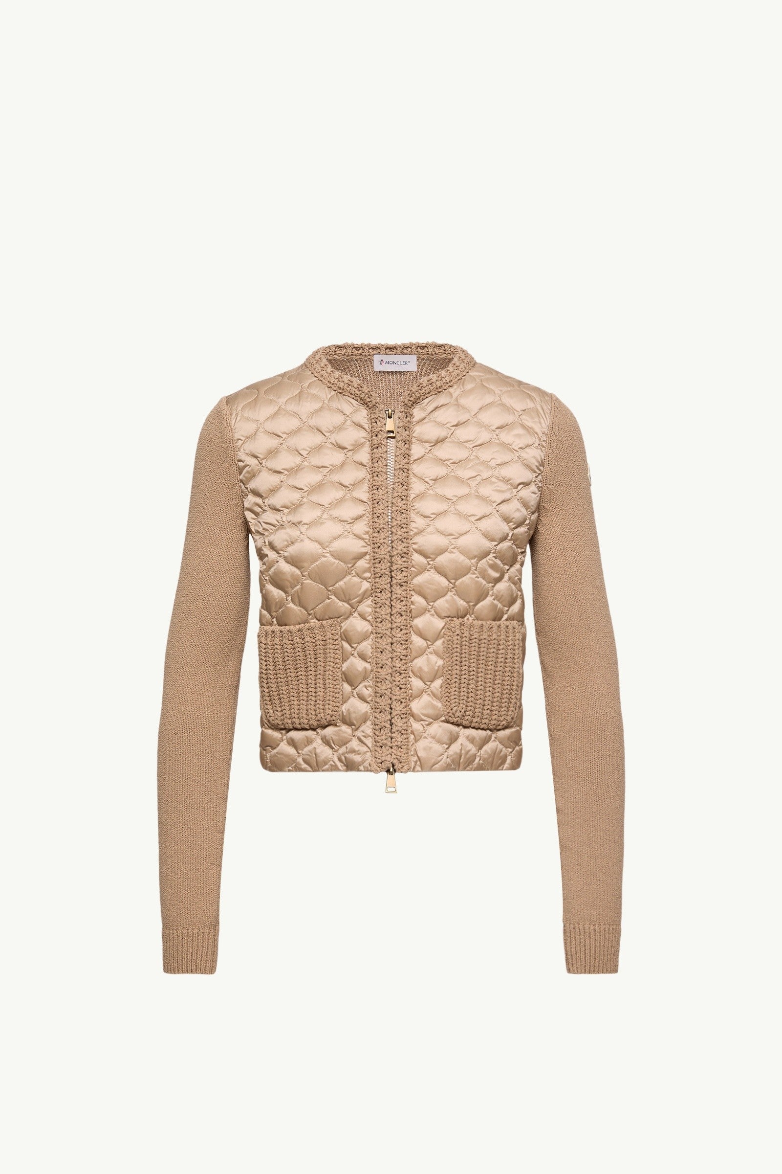 Moncler Geometric-Quilted Padded Zip-Up Cardigan Beige Beige
