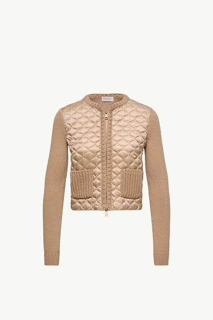 Moncler Geometric-Quilted Padded Zip-Up Cardigan Beige Beige
