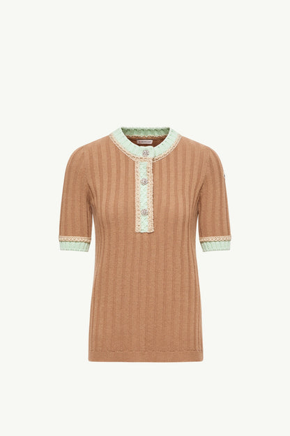 Moncler Jewel Buttons Wool & Cashmere Sweater Camel Beige Camel Beige