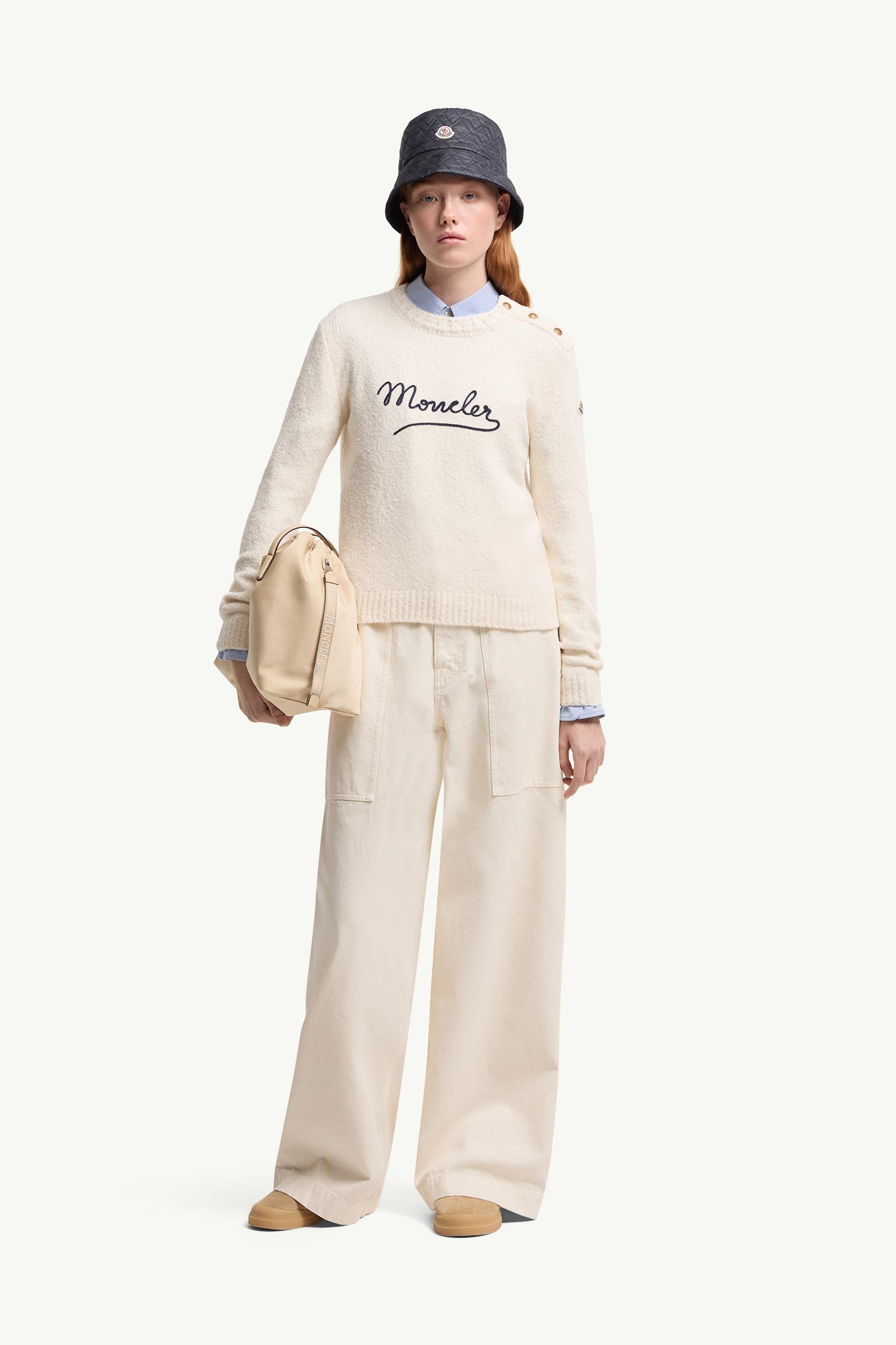 Moncler Embroidered Logo Cotton Blend Sweater White White