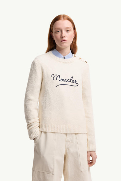 Moncler Embroidered Logo Cotton Blend Sweater White White
