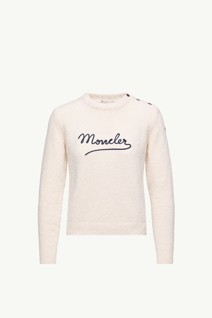 Moncler Embroidered Logo Cotton Blend Sweater White White