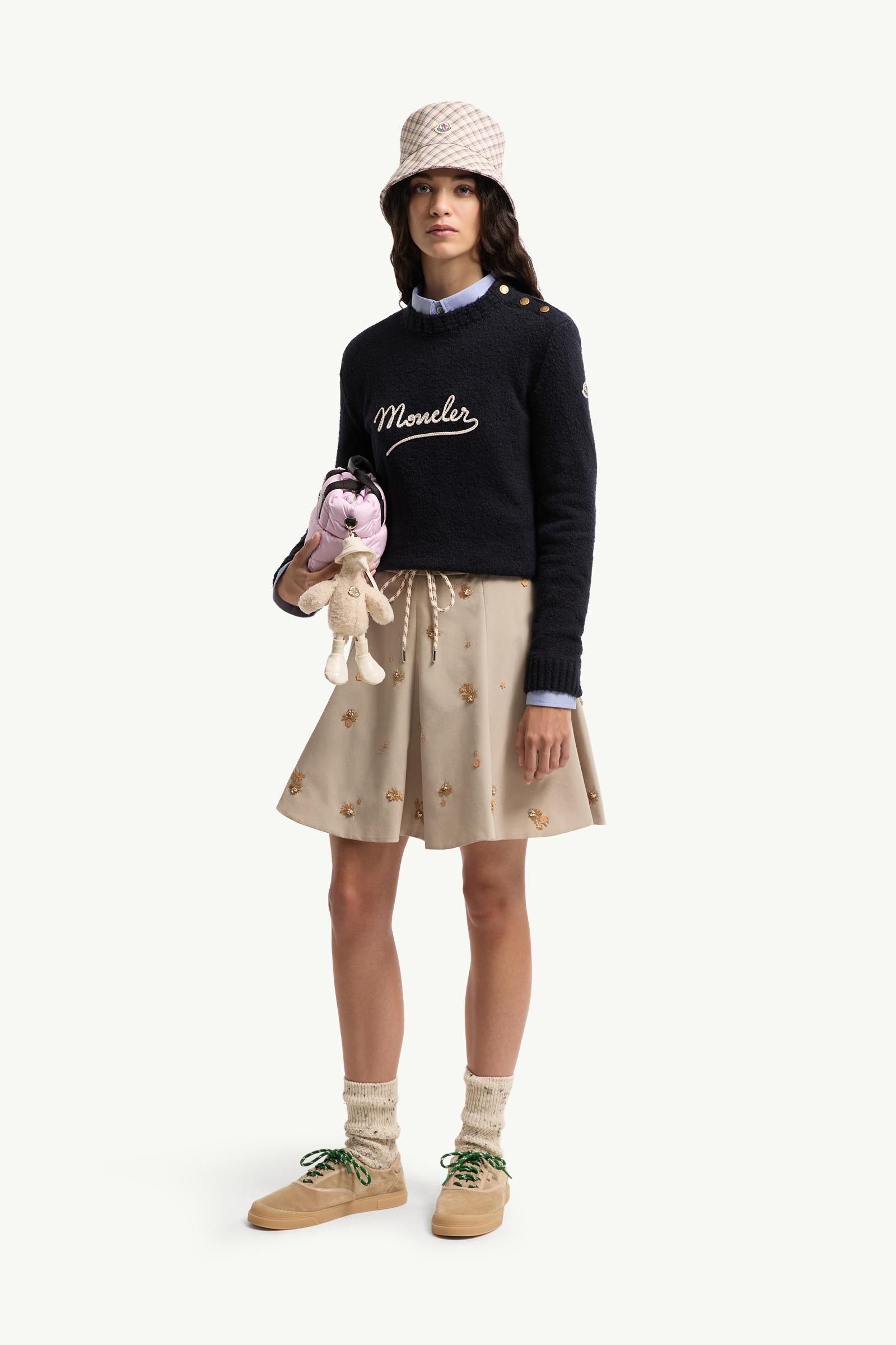 Moncler Embroidered Logo Cotton Blend Sweater Navy Blue Navy Blue