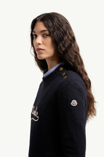 Moncler Embroidered Logo Cotton Blend Sweater Navy Blue Navy Blue