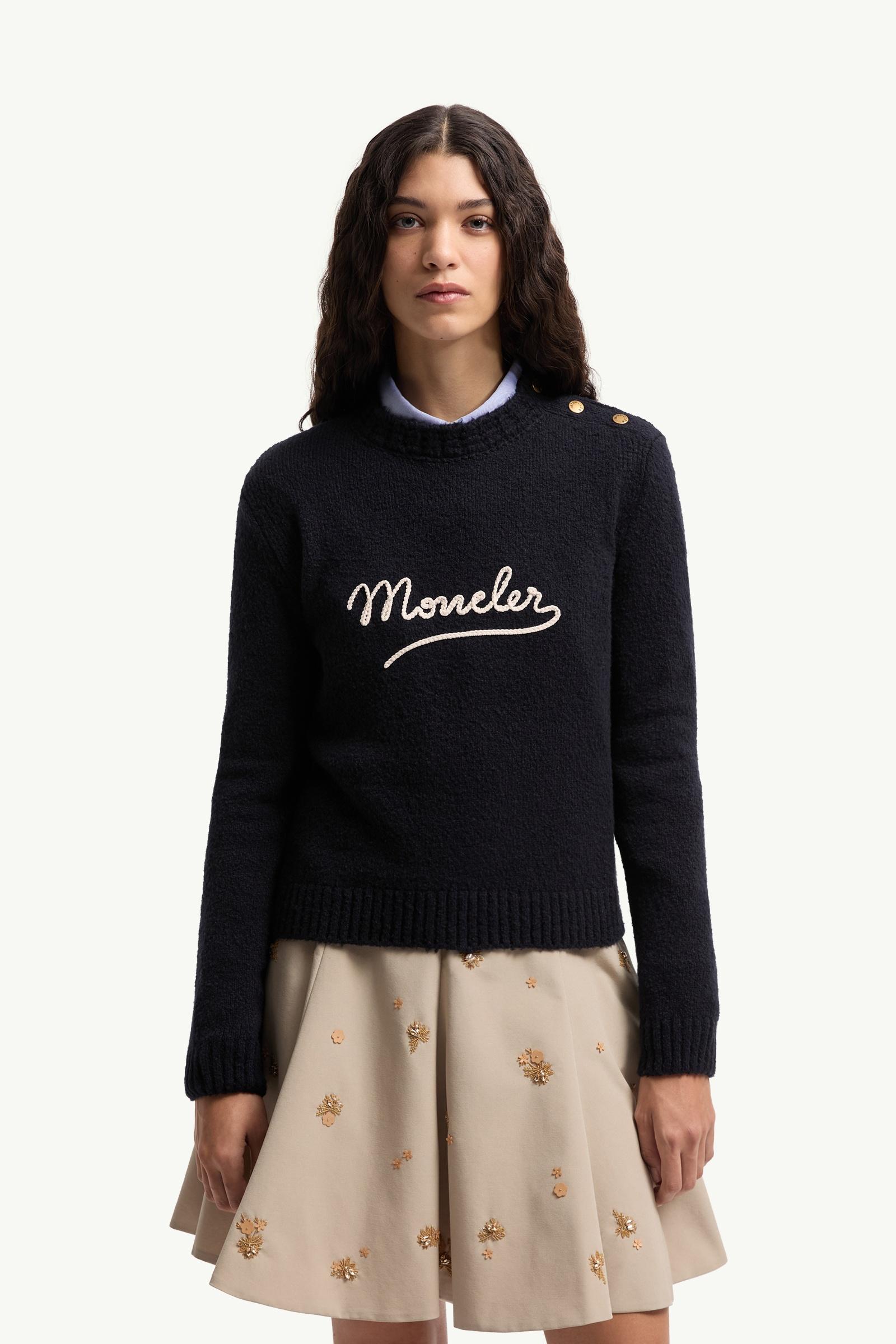 Moncler Embroidered Logo Cotton Blend Sweater Navy Blue Navy Blue