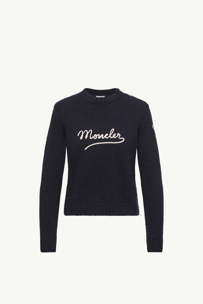 Moncler Embroidered Logo Cotton Blend Sweater Navy Blue Navy Blue