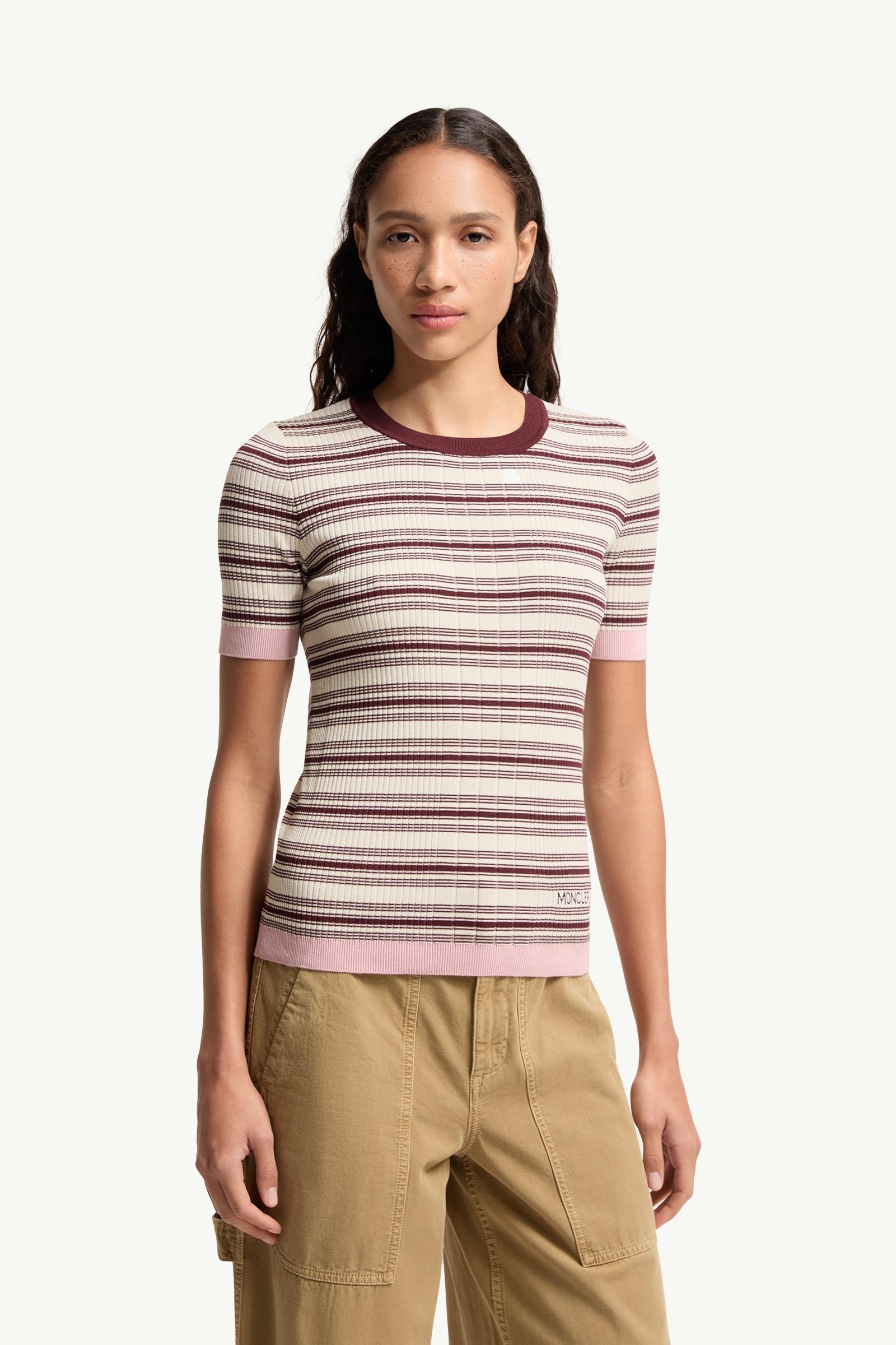 Moncler Striped Cotton T-Shirt White & Brown White & Brown