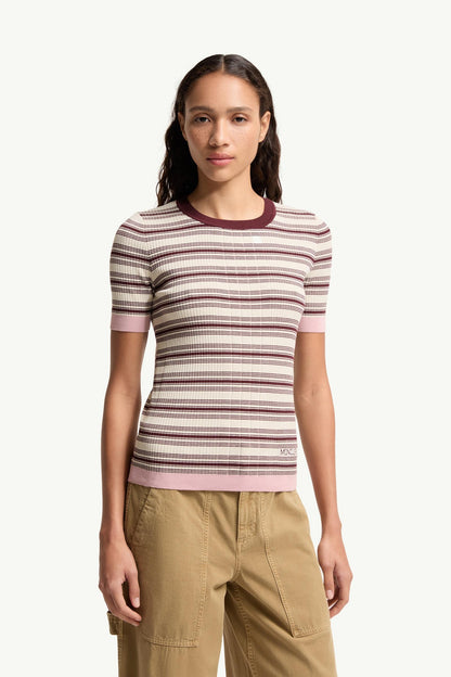 Moncler Striped Cotton T-Shirt White & Brown White & Brown
