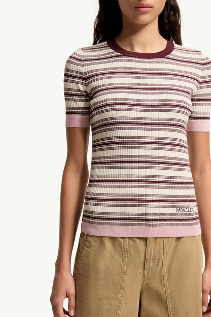 Moncler Striped Cotton T-Shirt White & Brown White & Brown