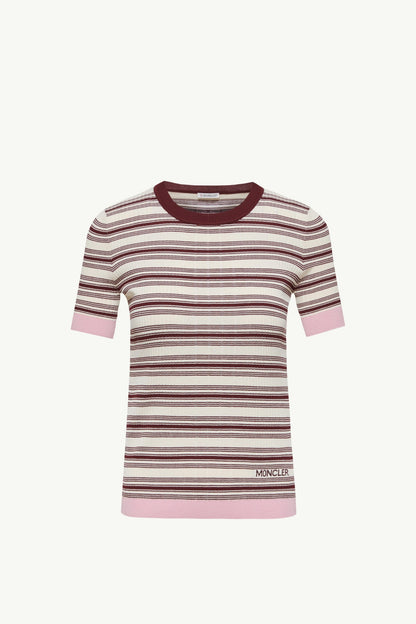 Moncler Striped Cotton T-Shirt White & Brown White & Brown
