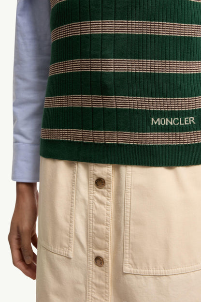 Moncler Striped Cotton T-Shirt Beige & Green Beige & Green