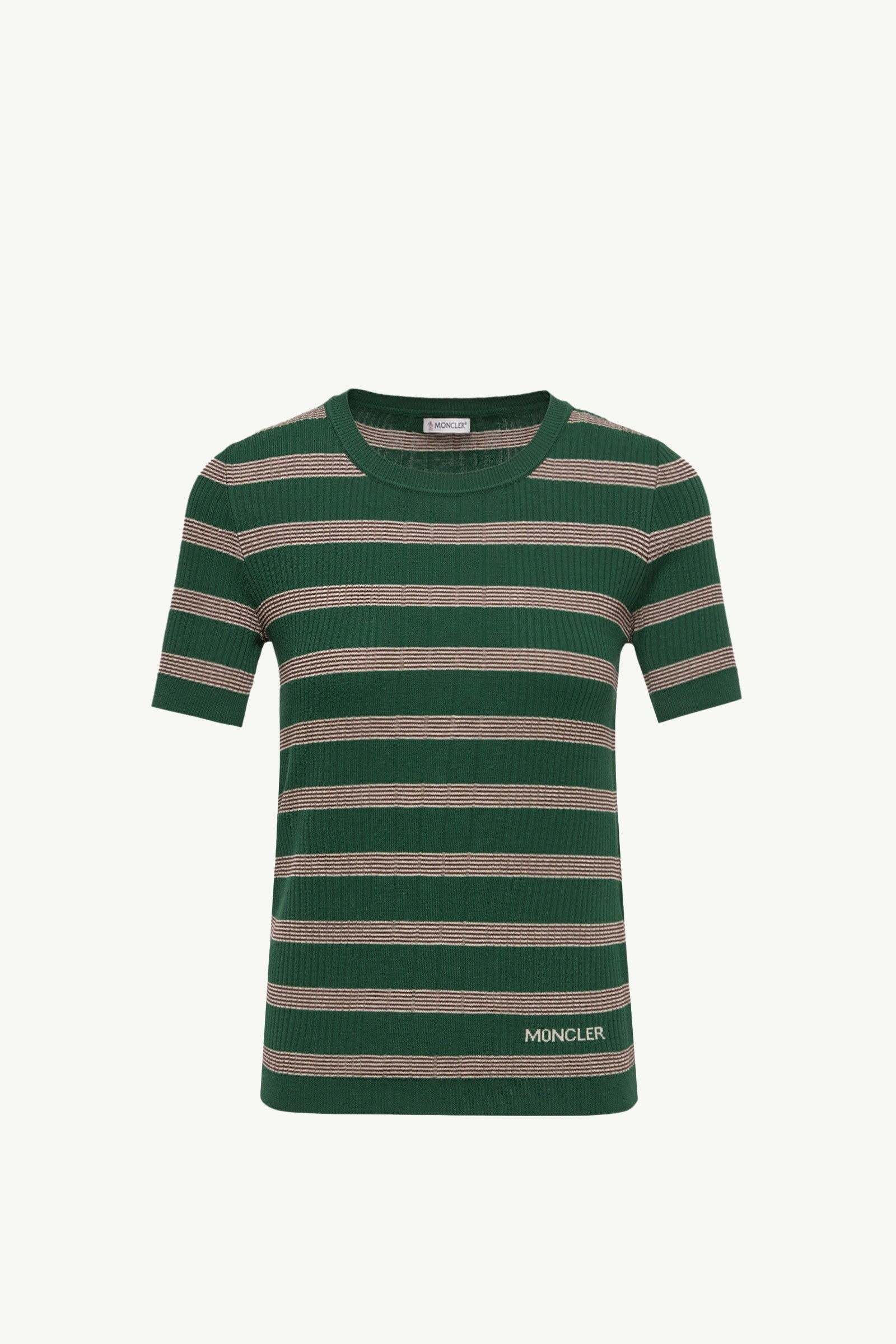 Moncler Striped Cotton T-Shirt Beige & Green Beige & Green