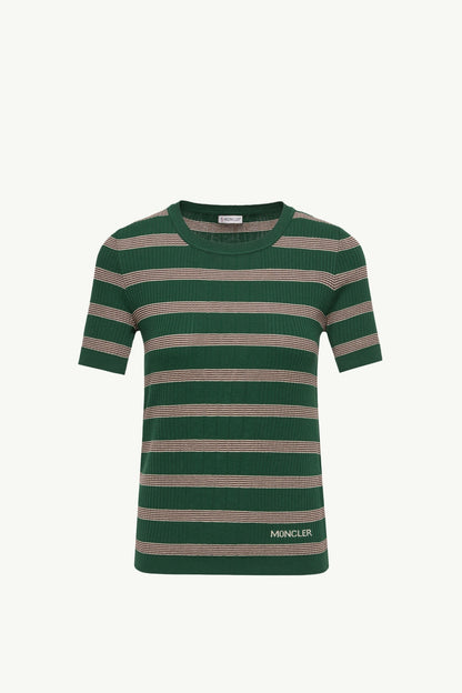 Moncler Striped Cotton T-Shirt Beige & Green Beige & Green