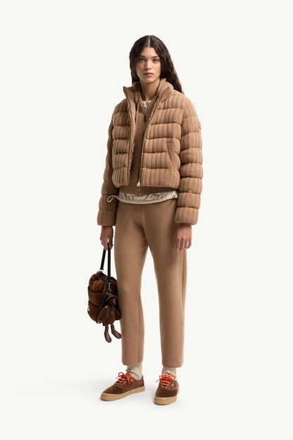 Moncler Wool & Cashmere Blend Cropped Jogging Pants Camel Beige Camel Beige