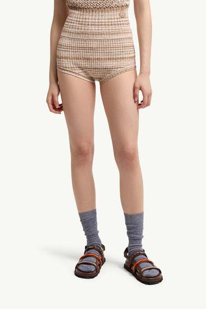 Moncler Striped Mini Shorts Light Beige Light Beige