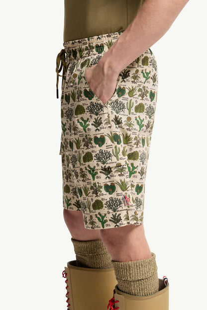 Moncler Botanical Print Cotton Blend Shorts Brown & Green Brown & Green