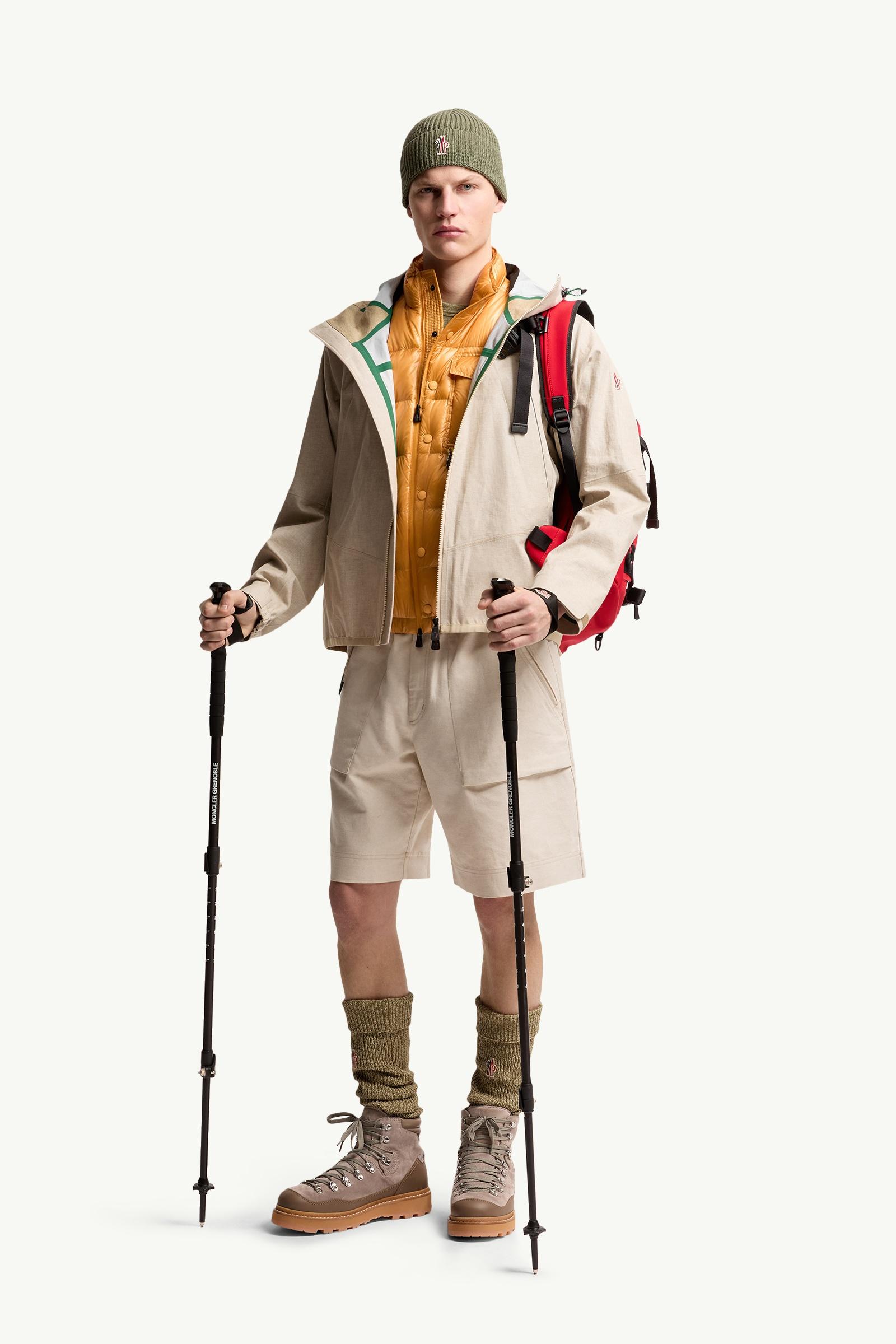 Moncler Cotton & Linen Blend Shorts Grey   Beige Grey   Beige