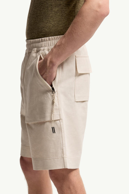 Moncler Cotton & Linen Blend Shorts Grey   Beige Grey   Beige