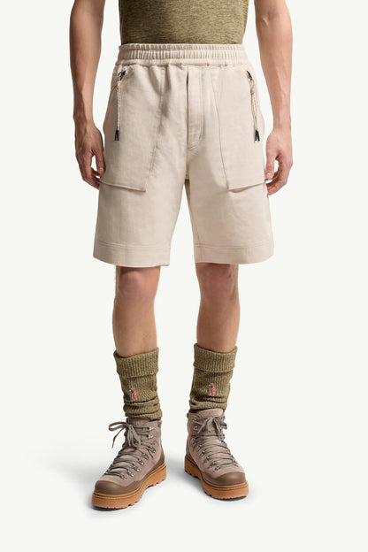 Moncler Cotton & Linen Blend Shorts Grey   Beige Grey   Beige