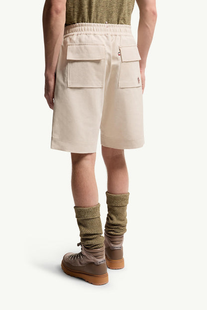 Moncler Cotton & Linen Blend Shorts Grey   Beige Grey   Beige