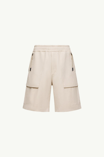 Moncler Cotton & Linen Blend Shorts Grey   Beige Grey   Beige