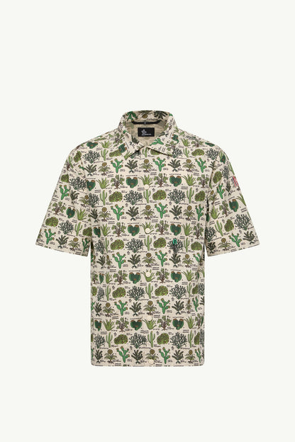 Moncler Botanical Print Cotton Blend Short Sleeve Shirt Brown & Green Brown & Green