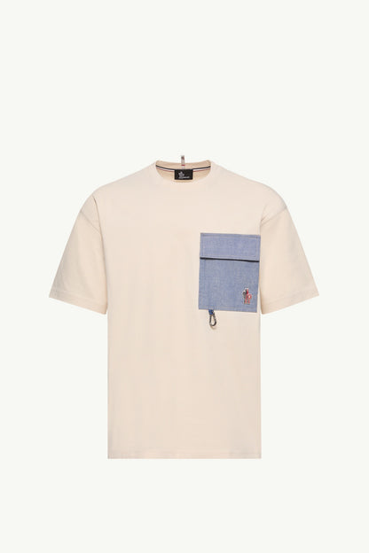Moncler Cotton Blend T-Shirt With Denim Pocket White Ivory White Ivory
