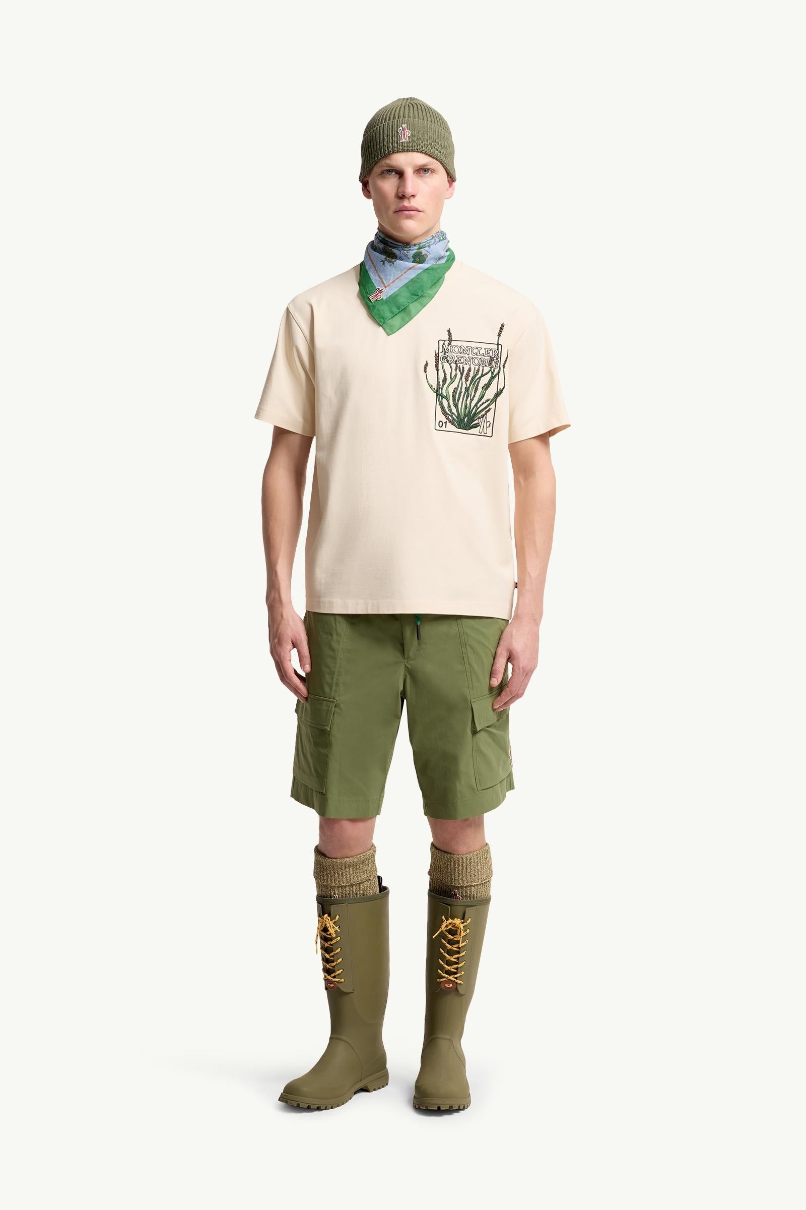 Moncler Embroidered Botanical Motif Cotton T-Shirt White Ivory White Ivory