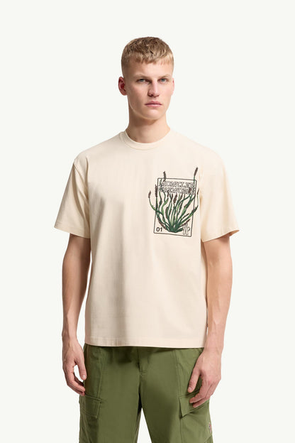 Moncler Embroidered Botanical Motif Cotton T-Shirt White Ivory White Ivory