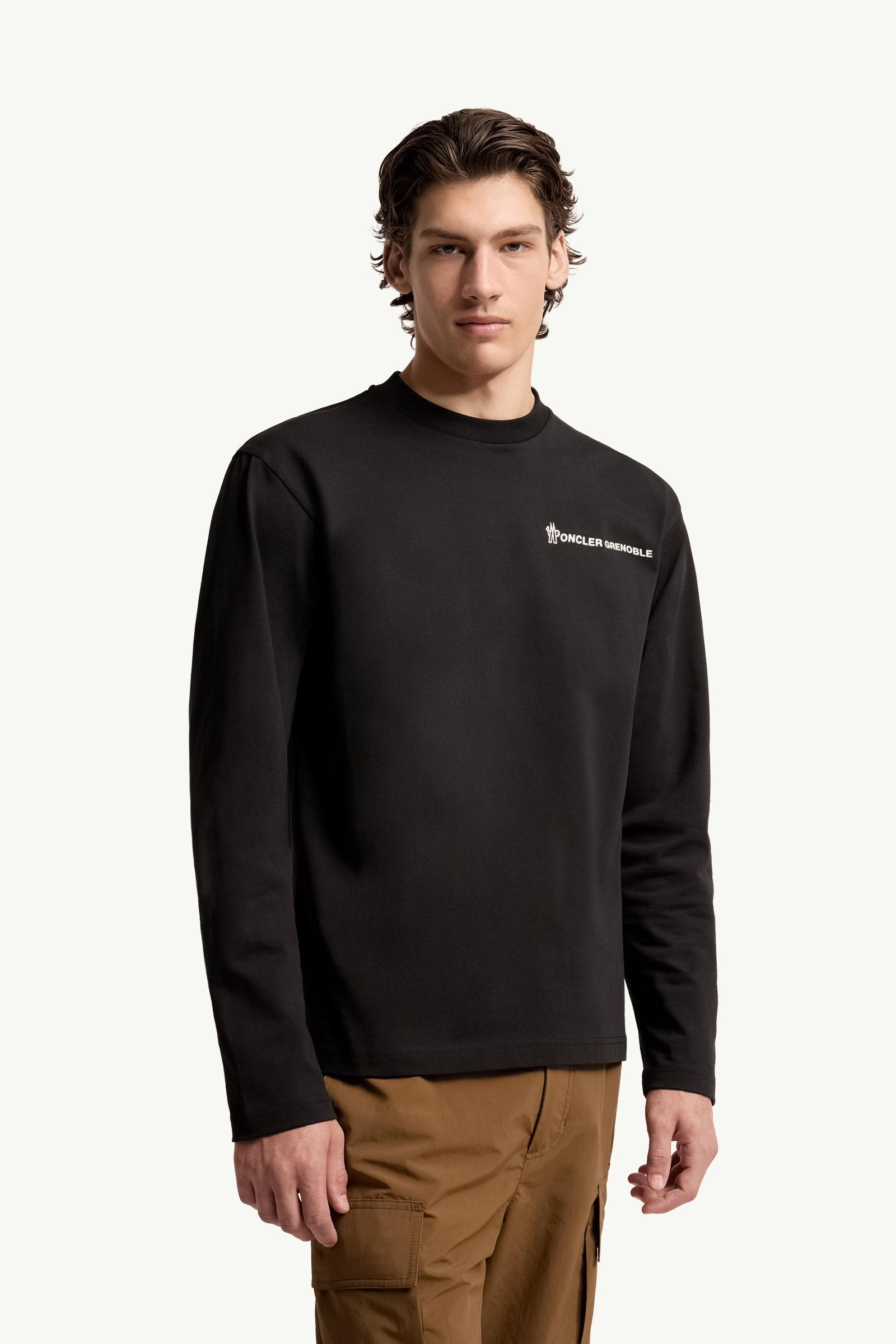 Moncler Logo Long Sleeve Cotton T-Shirt Black Black