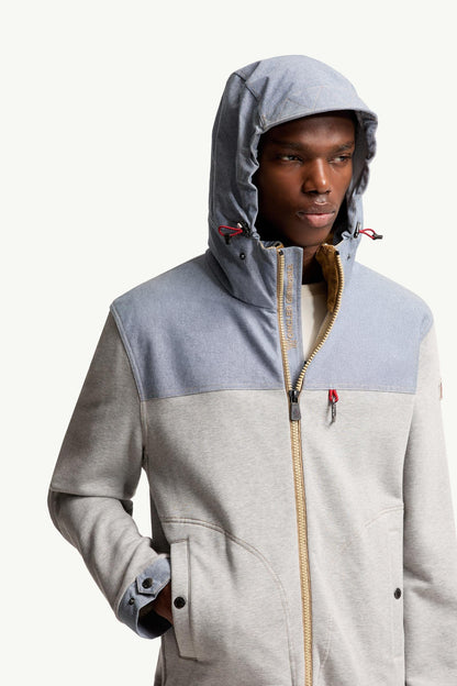 Moncler Cotton & Chambray Zip-Up Sweatshirt Grey Grey