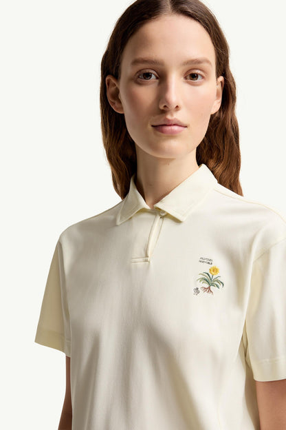 Moncler Embroidered Botanical Motif Polo Shirt White White