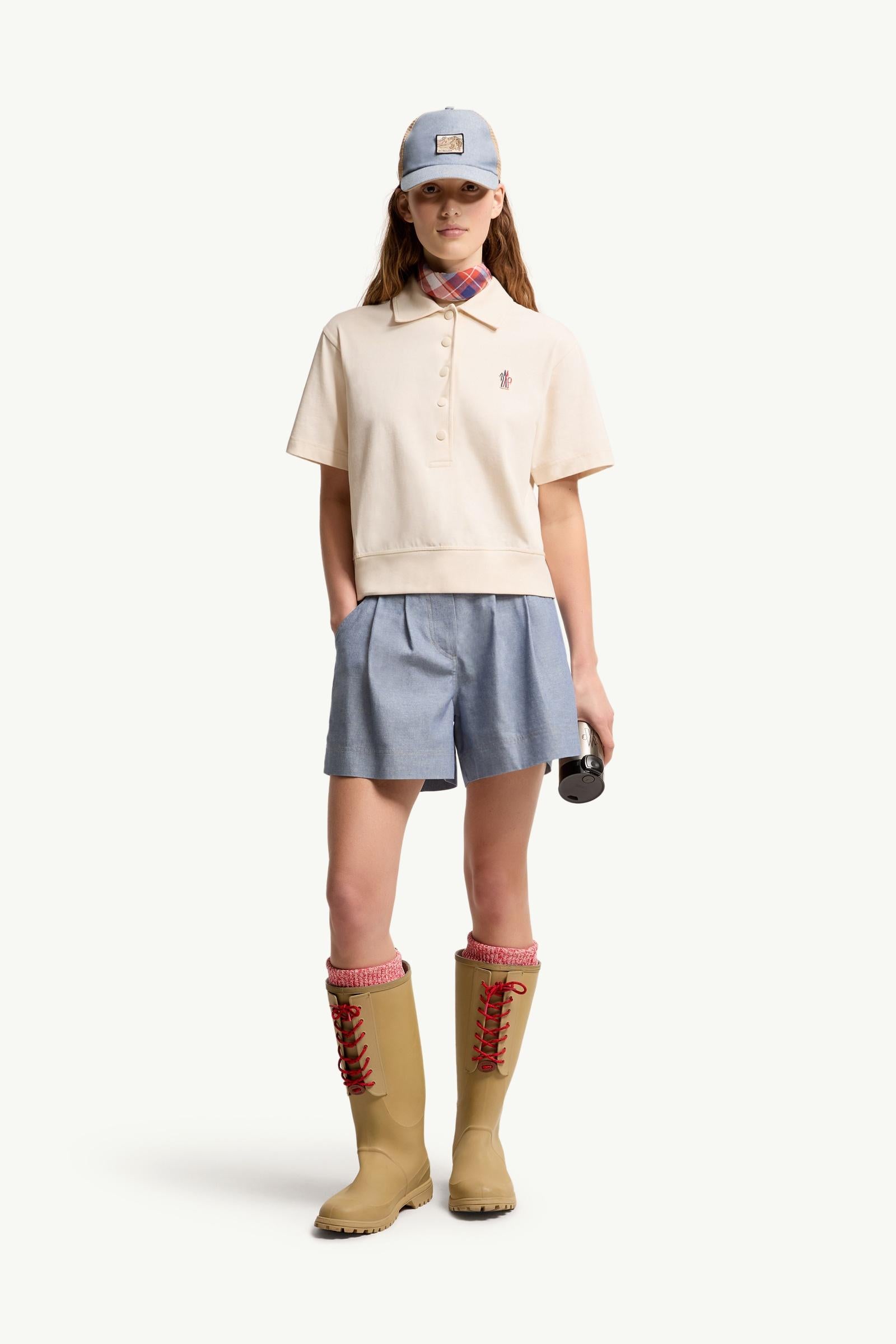 Moncler Logo Patch Cotton Polo Shirt White White