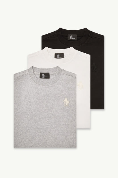 Moncler Logo Patch Cotton Blend T-Shirt (Three Pack) White & Black & Grey White & Black & Grey