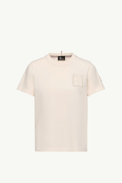 Moncler Botanical Patch Cotton Blend T-Shirt White Ivory White Ivory